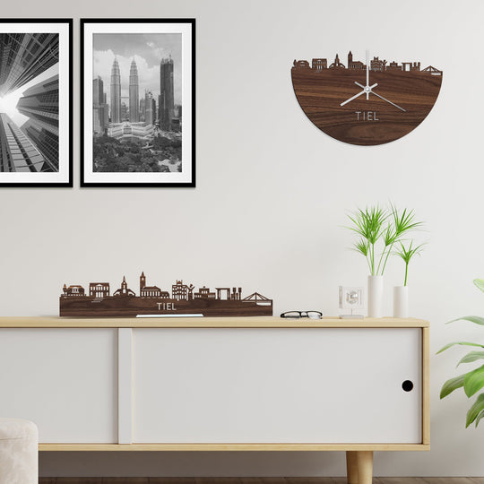 Skyline Klok Tiel Noten houten cadeau wanddecoratie relatiegeschenk van WoodWideCities