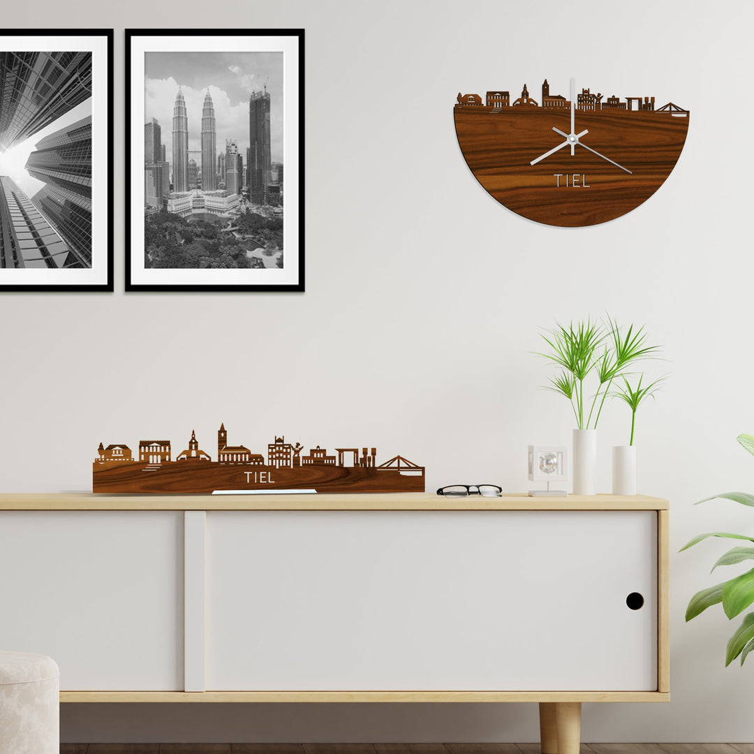 Skyline Klok Tiel Palissander houten cadeau wanddecoratie relatiegeschenk van WoodWideCities