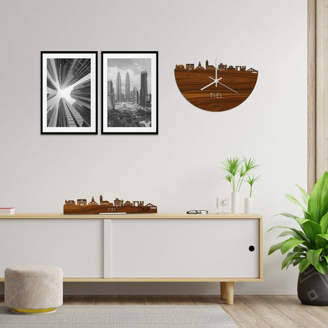 Skyline Klok Tiel Palissander houten cadeau wanddecoratie relatiegeschenk van WoodWideCities
