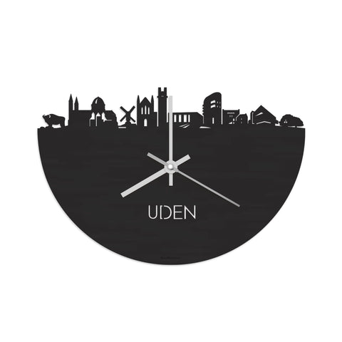 Skyline Klok Uden Black Zwart houten cadeau wanddecoratie relatiegeschenk van WoodWideCities