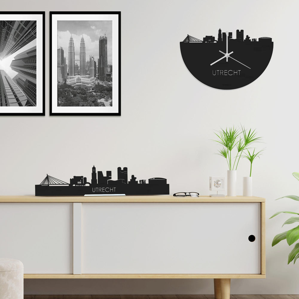 Skyline Klok Utrecht Black houten cadeau wanddecoratie relatiegeschenk van WoodWideCities