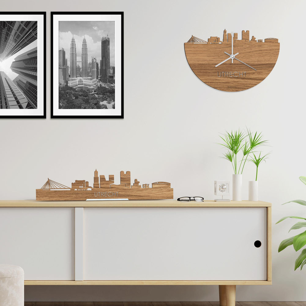 Skyline Klok Utrecht Eiken houten cadeau wanddecoratie relatiegeschenk van WoodWideCities