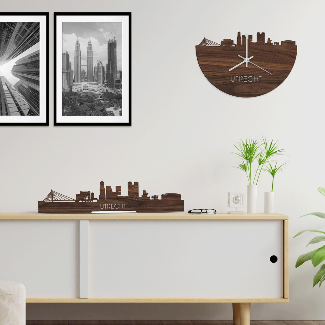 Skyline Klok Utrecht Noten houten cadeau wanddecoratie relatiegeschenk van WoodWideCities