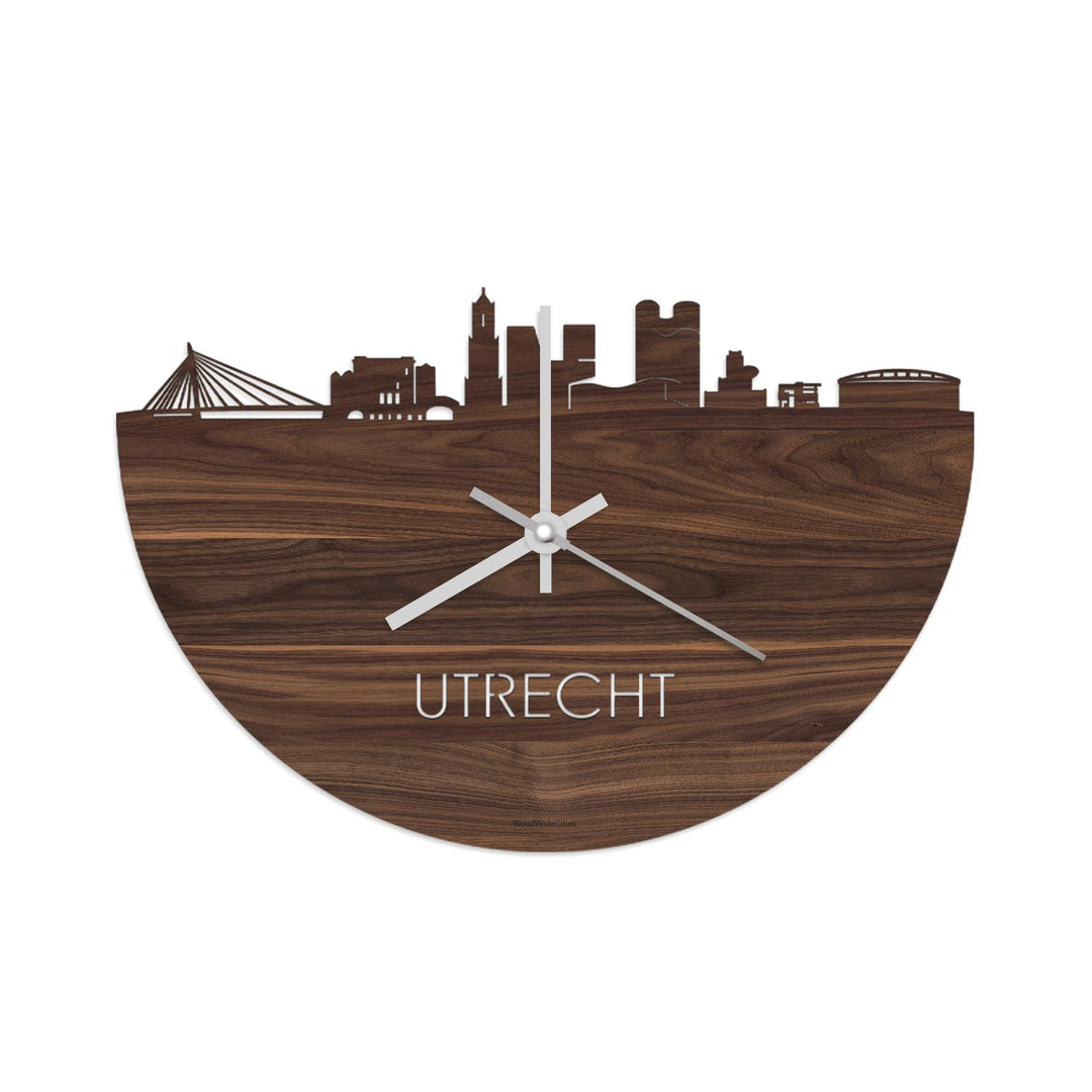 Skyline Klok Utrecht Noten houten cadeau wanddecoratie relatiegeschenk van WoodWideCities