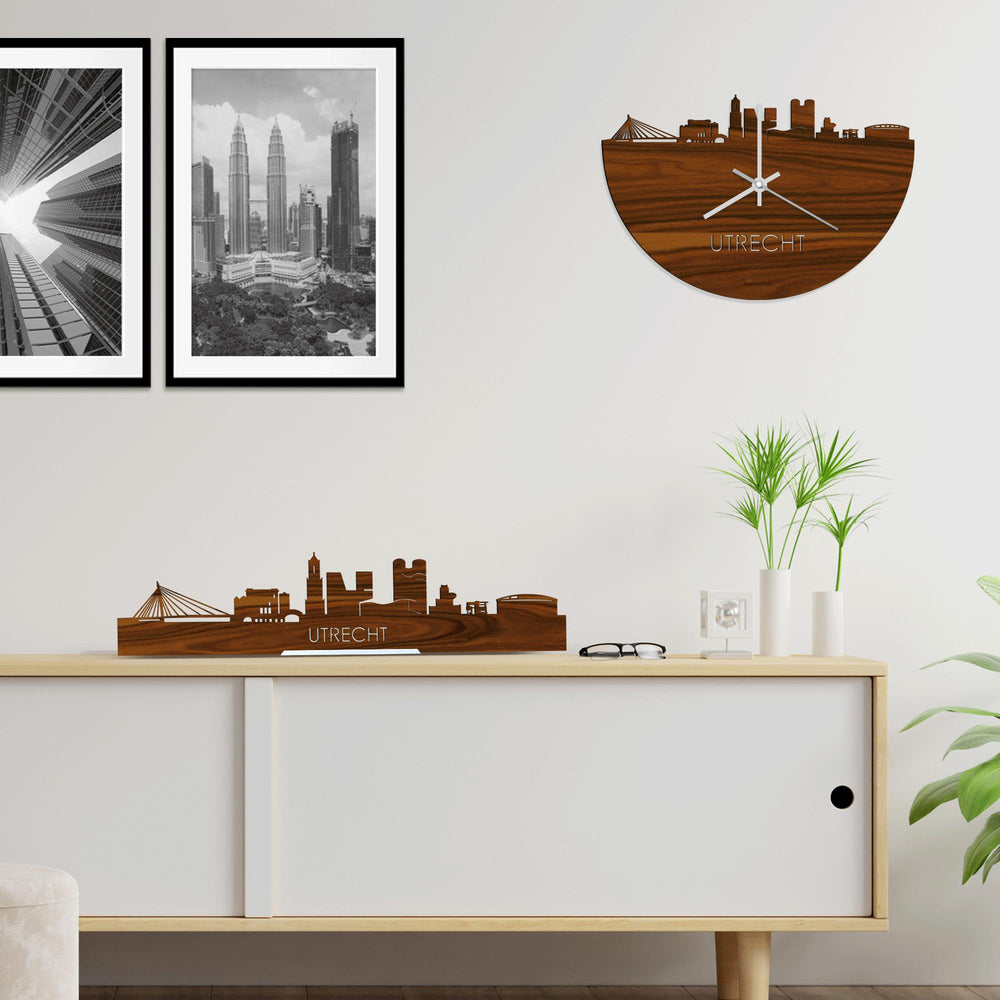 Skyline Klok Utrecht Palissander houten cadeau wanddecoratie relatiegeschenk van WoodWideCities