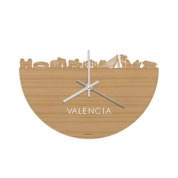 Skyline Klok Valencia Bamboe Bamboe  houten cadeau wanddecoratie relatiegeschenk van WoodWideCities