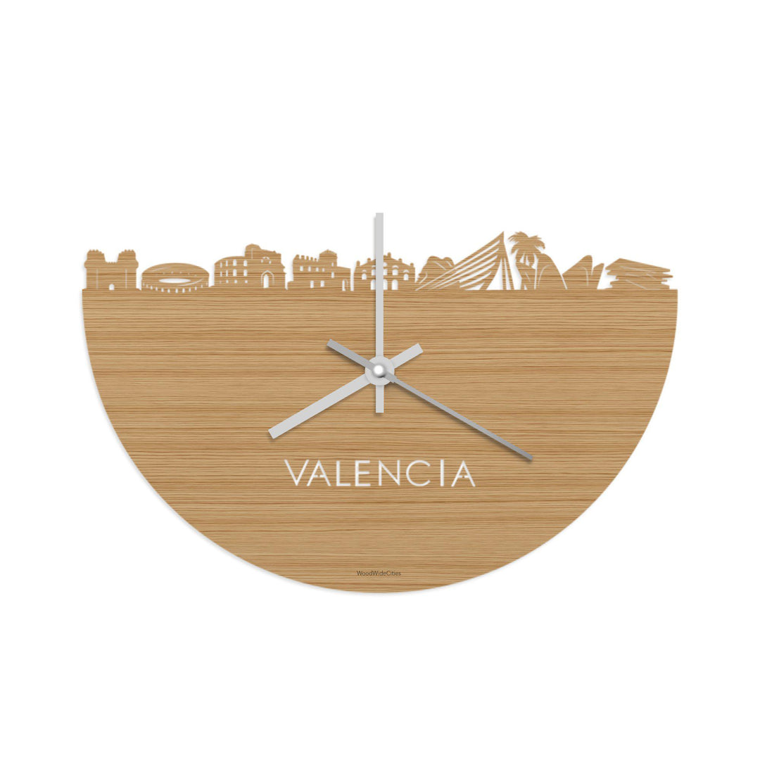 Skyline Klok Valencia Bamboe Bamboe  houten cadeau wanddecoratie relatiegeschenk van WoodWideCities