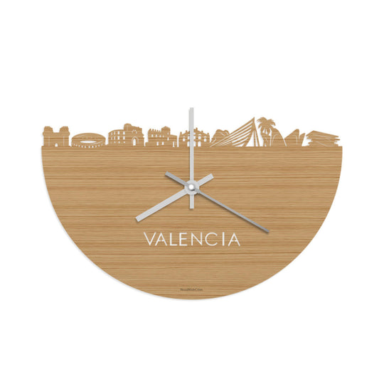 Skyline Klok Valencia Bamboe Bamboe  houten cadeau wanddecoratie relatiegeschenk van WoodWideCities