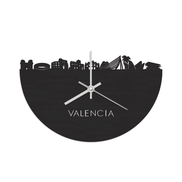 Skyline Klok Valencia Black Zwart  houten cadeau wanddecoratie relatiegeschenk van WoodWideCities