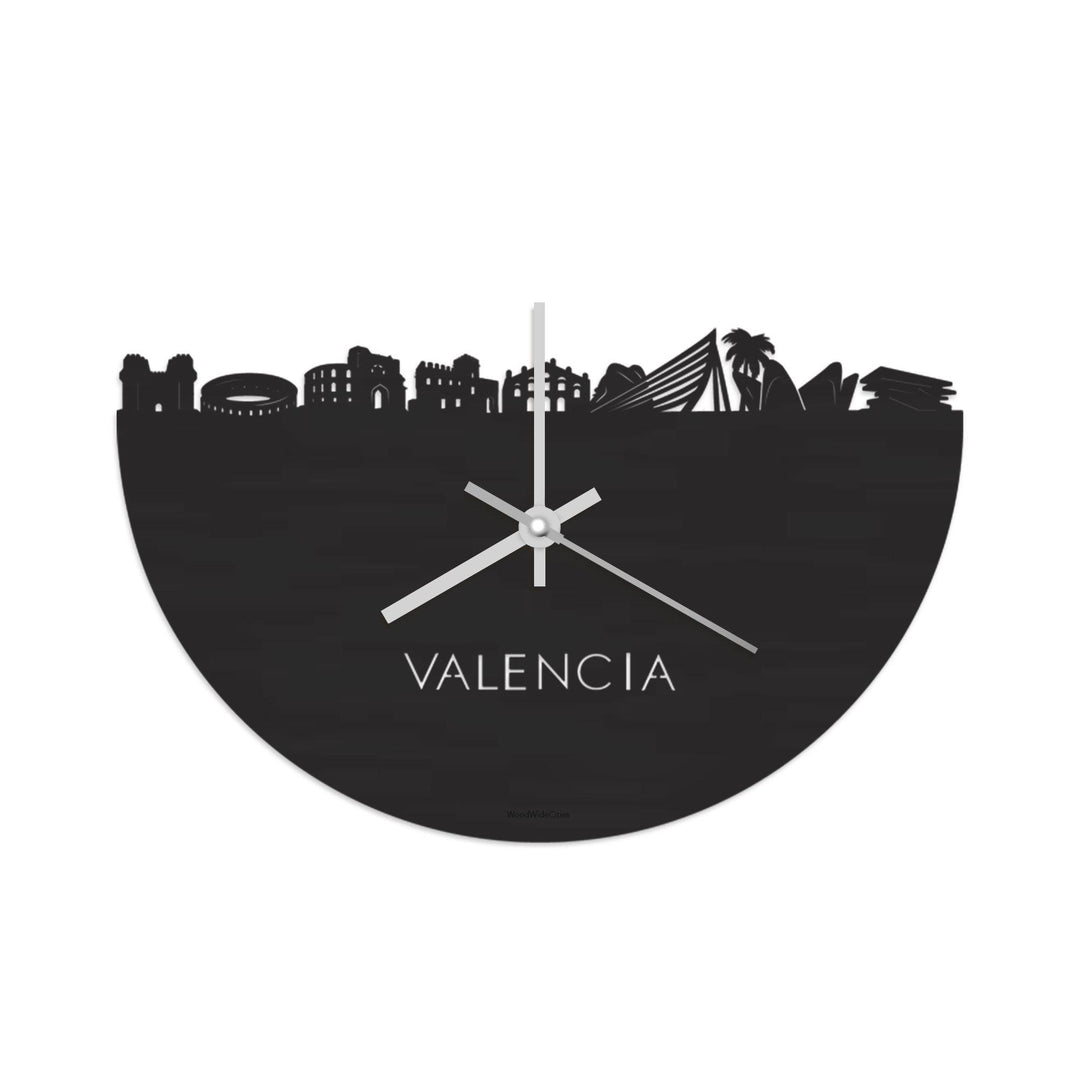 Skyline Klok Valencia Black Zwart  houten cadeau wanddecoratie relatiegeschenk van WoodWideCities