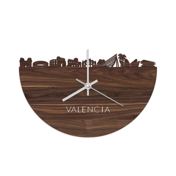 Skyline Klok Valencia Noten Noten  houten cadeau wanddecoratie relatiegeschenk van WoodWideCities