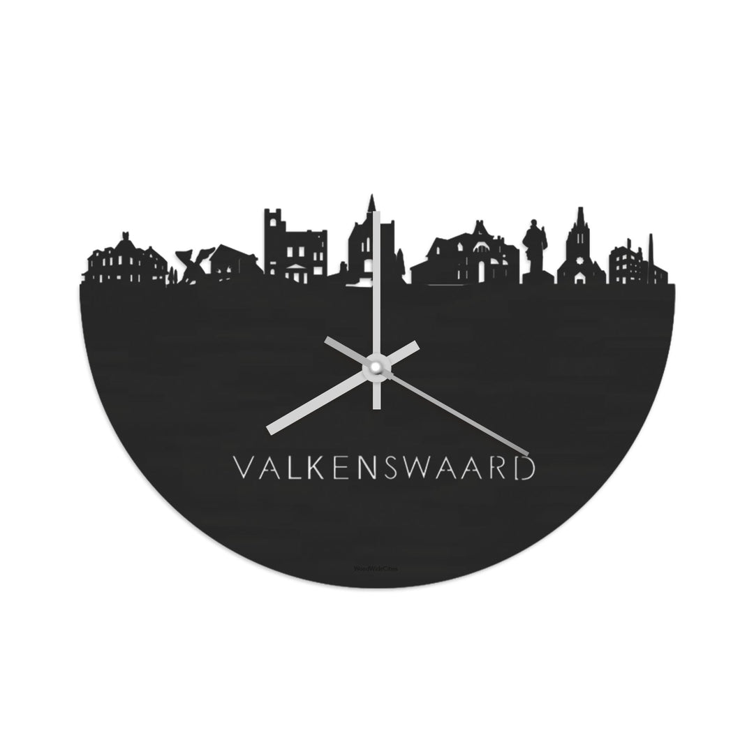 Skyline Klok Valkenswaard Black Zwart  houten cadeau wanddecoratie relatiegeschenk van WoodWideCities