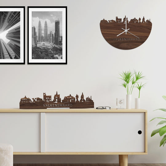 Skyline Klok Valkenswaard Noten houten cadeau wanddecoratie relatiegeschenk van WoodWideCities