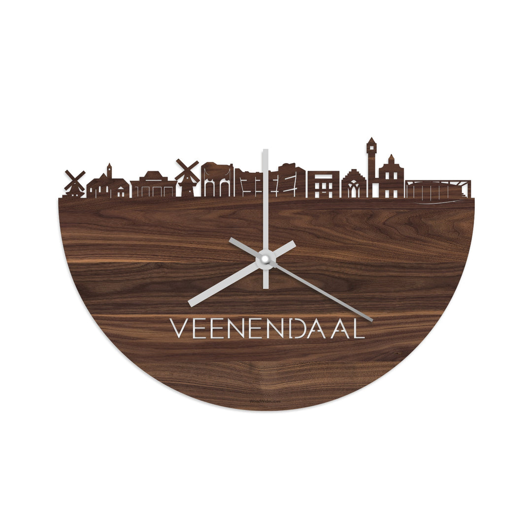 Skyline Klok Veenendaal Noten houten cadeau wanddecoratie relatiegeschenk van WoodWideCities