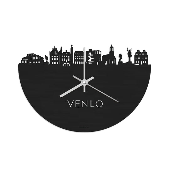 Skyline Klok Venlo Black Zwart houten cadeau wanddecoratie relatiegeschenk van WoodWideCities