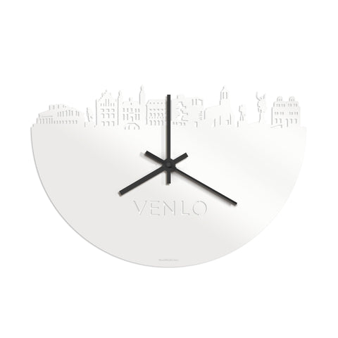 Skyline Klok Venlo Wit glanzend gerecycled kunststof cadeau wanddecoratie relatiegeschenk van WoodWideCities