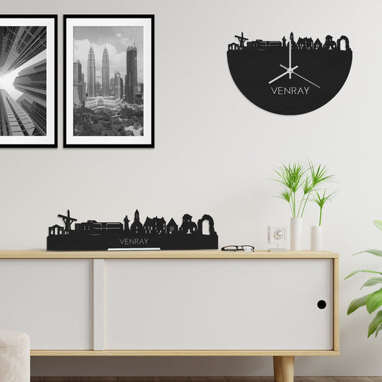 Skyline Klok Venray Black Zwart houten cadeau wanddecoratie relatiegeschenk van WoodWideCities