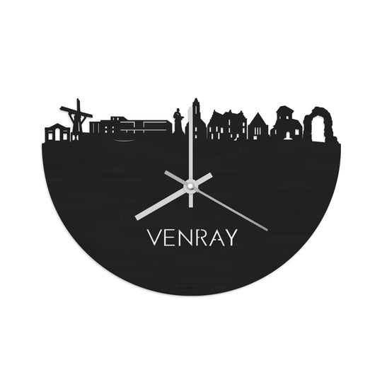 Skyline Klok Venray Black Zwart houten cadeau wanddecoratie relatiegeschenk van WoodWideCities