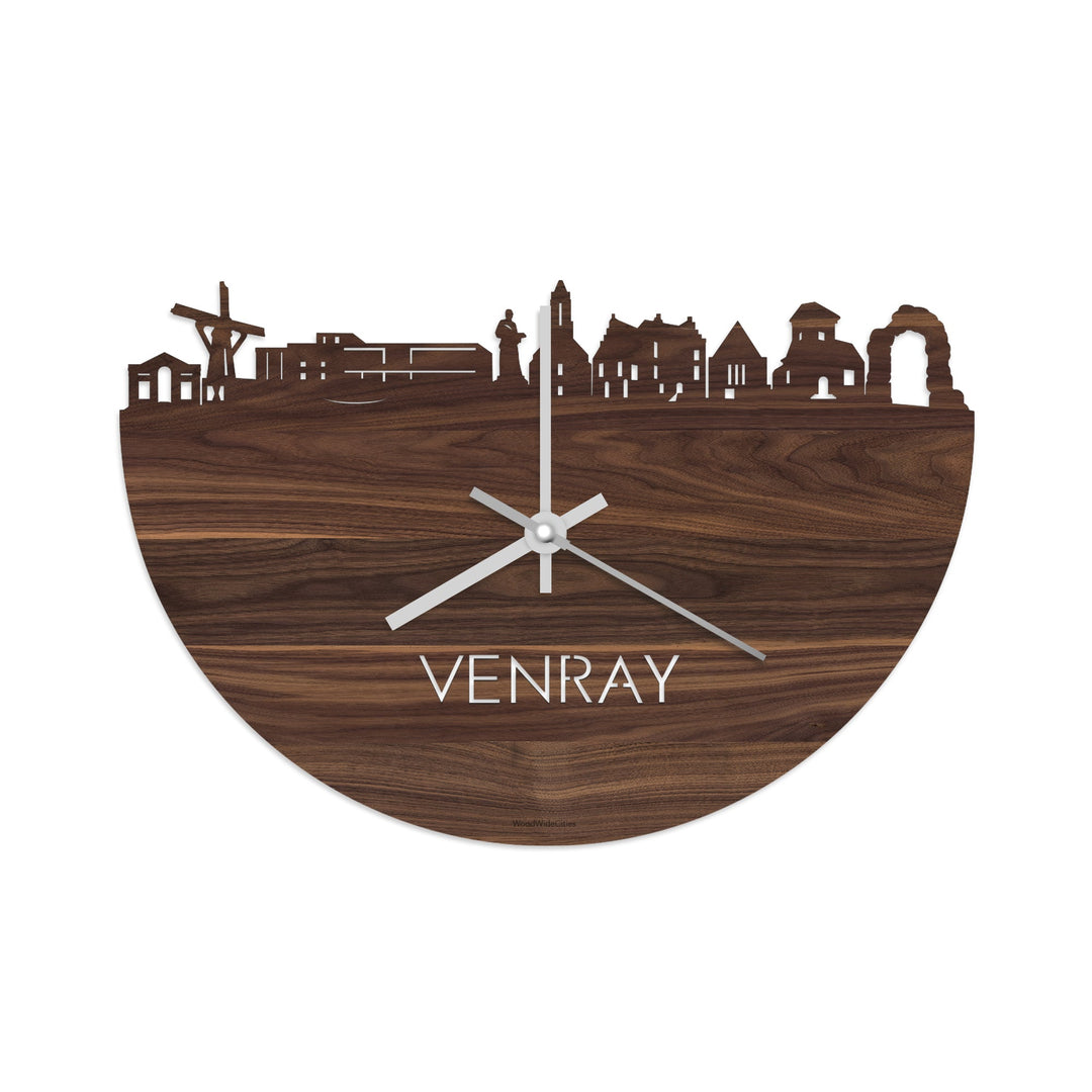 Skyline Klok Venray Noten houten cadeau wanddecoratie relatiegeschenk van WoodWideCities