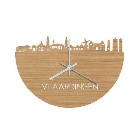 Skyline Klok Vlaardingen Bamboe houten cadeau wanddecoratie relatiegeschenk van WoodWideCities