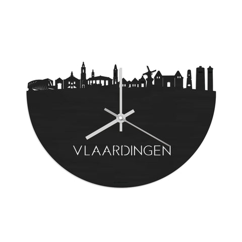 Skyline Klok Vlaardingen Black Zwart houten cadeau wanddecoratie relatiegeschenk van WoodWideCities