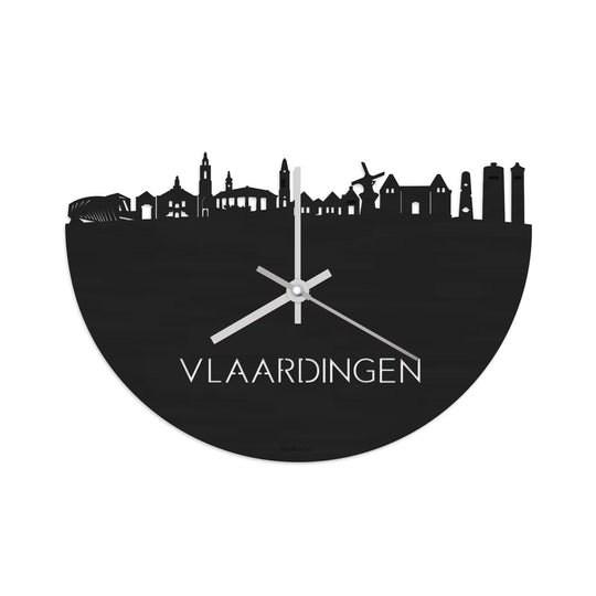 Skyline Klok Vlaardingen Black Zwart houten cadeau wanddecoratie relatiegeschenk van WoodWideCities