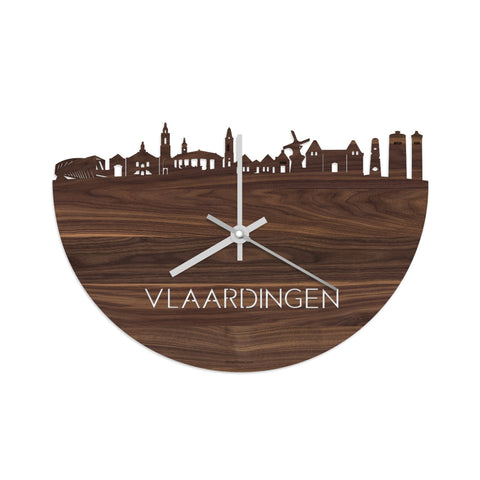 Skyline Klok Vlaardingen Noten houten cadeau wanddecoratie relatiegeschenk van WoodWideCities