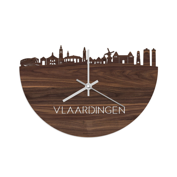 Skyline Klok Vlaardingen Noten houten cadeau wanddecoratie relatiegeschenk van WoodWideCities