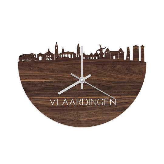 Skyline Klok Vlaardingen Noten houten cadeau wanddecoratie relatiegeschenk van WoodWideCities