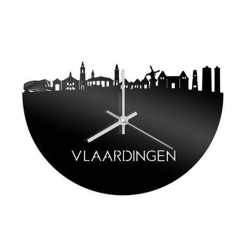 Skyline Klok Vlaardingen Zwart glanzend gerecycled kunststof cadeau wanddecoratie relatiegeschenk van WoodWideCities