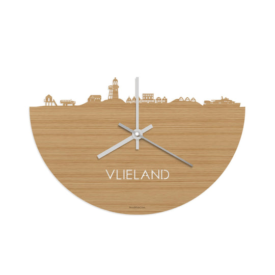 Skyline Klok Vlieland Bamboe Bamboe  houten cadeau wanddecoratie relatiegeschenk van WoodWideCities