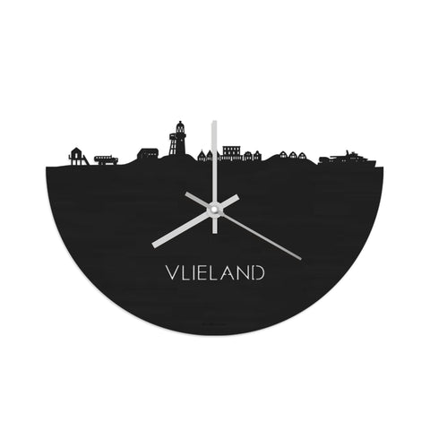 Skyline Klok Vlieland Black houten cadeau wanddecoratie relatiegeschenk van WoodWideCities