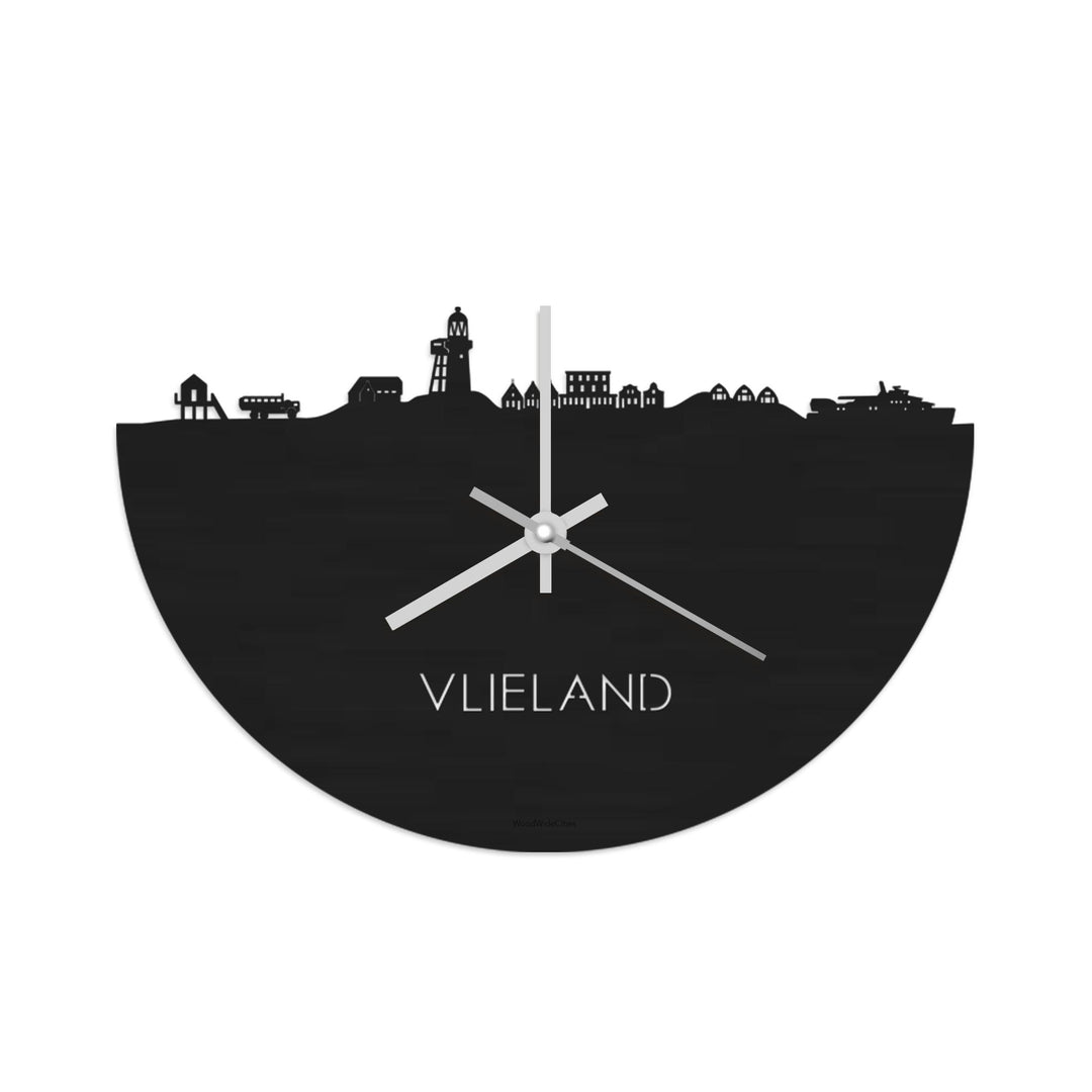 Skyline Klok Vlieland Black houten cadeau wanddecoratie relatiegeschenk van WoodWideCities