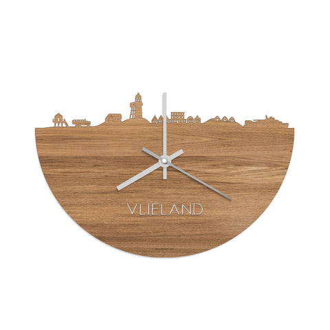 Skyline Klok Vlieland Eiken houten cadeau wanddecoratie relatiegeschenk van WoodWideCities