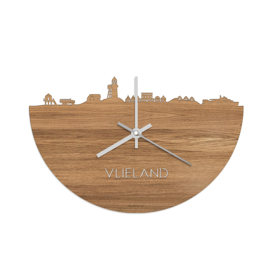 Skyline Klok Vlieland Eiken houten cadeau wanddecoratie relatiegeschenk van WoodWideCities