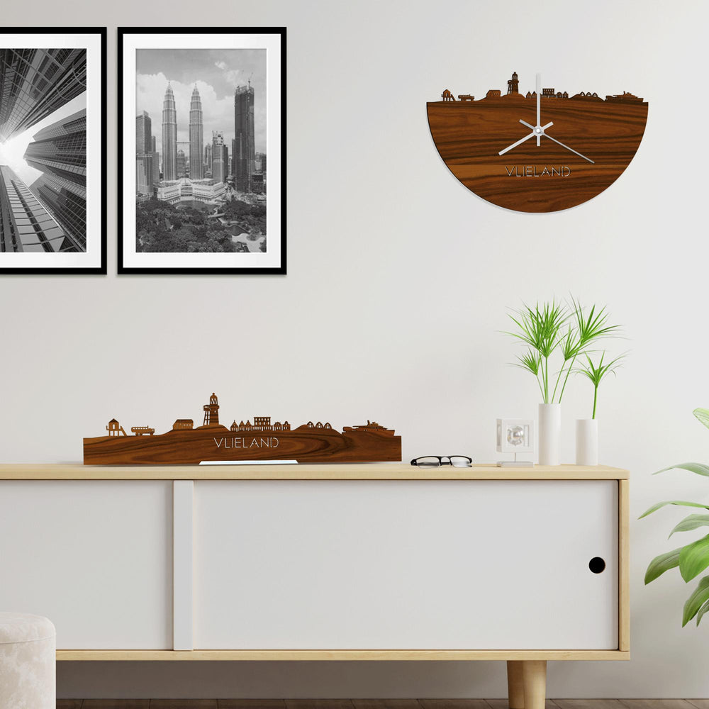 Skyline Klok Vlieland Palissander houten cadeau wanddecoratie relatiegeschenk van WoodWideCities