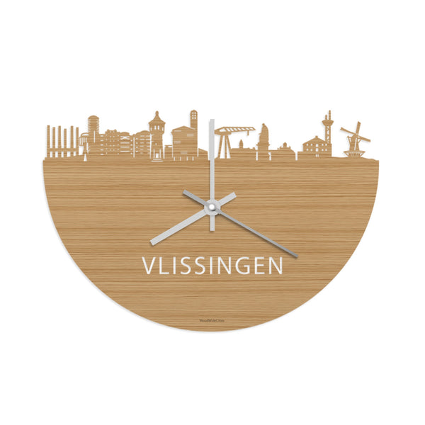 Skyline Klok Vlissingen Bamboe houten cadeau wanddecoratie relatiegeschenk van WoodWideCities