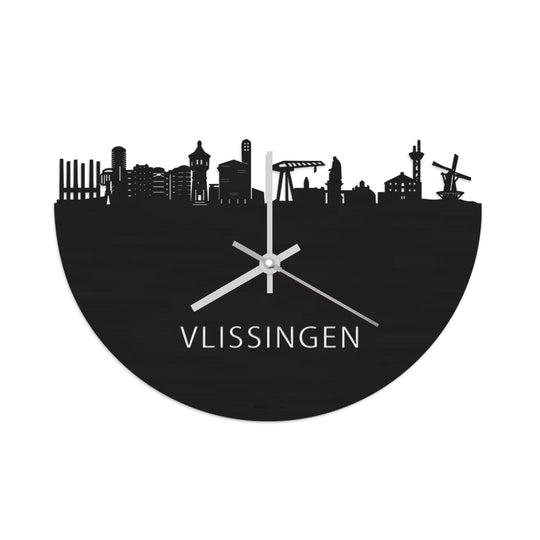 Skyline Klok Vlissingen Black Zwart houten cadeau wanddecoratie relatiegeschenk van WoodWideCities