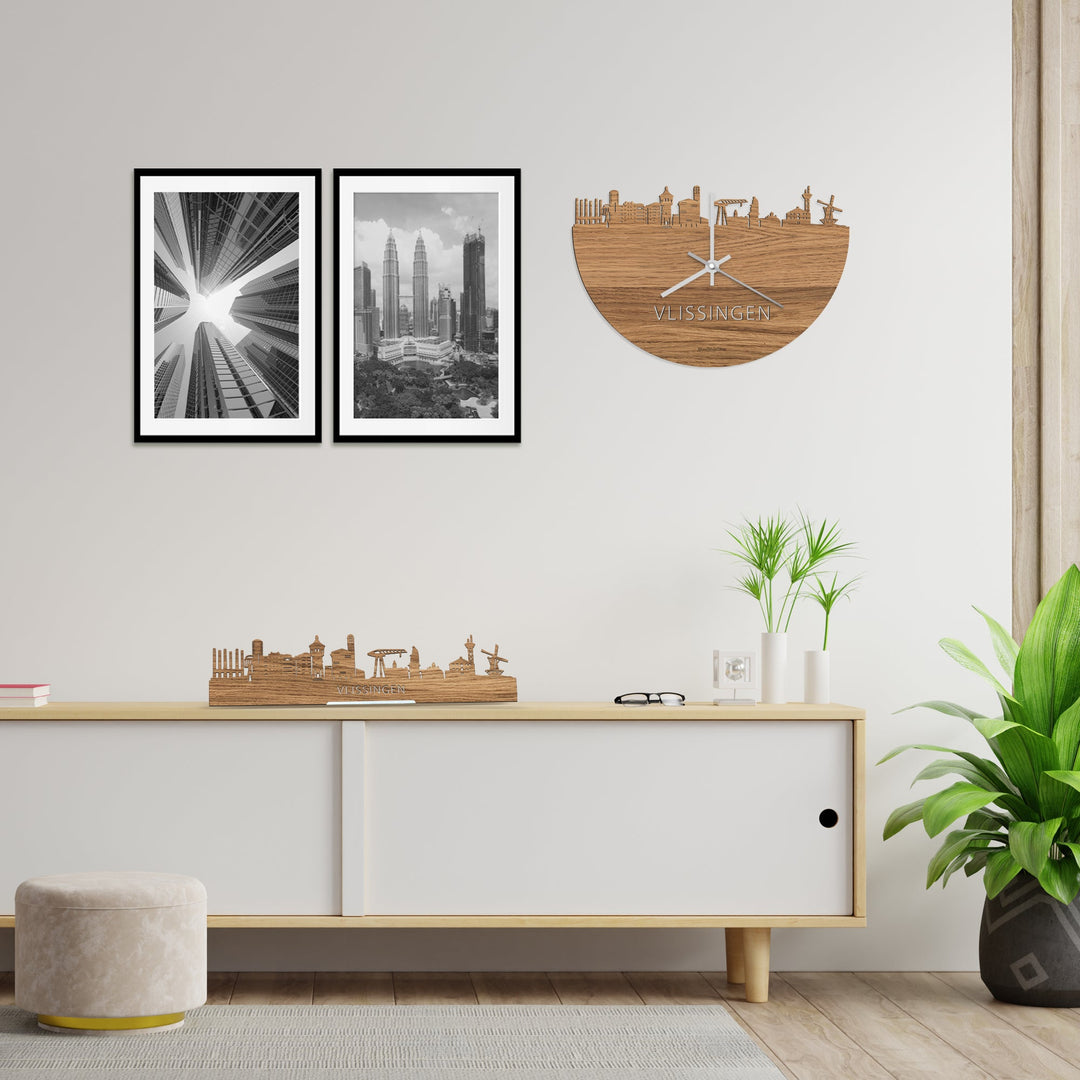 Skyline Klok Vlissingen Eiken houten cadeau wanddecoratie relatiegeschenk van WoodWideCities
