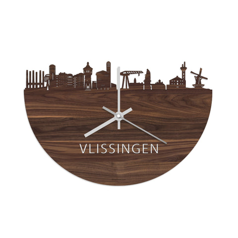 Skyline Klok Vlissingen Noten houten cadeau wanddecoratie relatiegeschenk van WoodWideCities