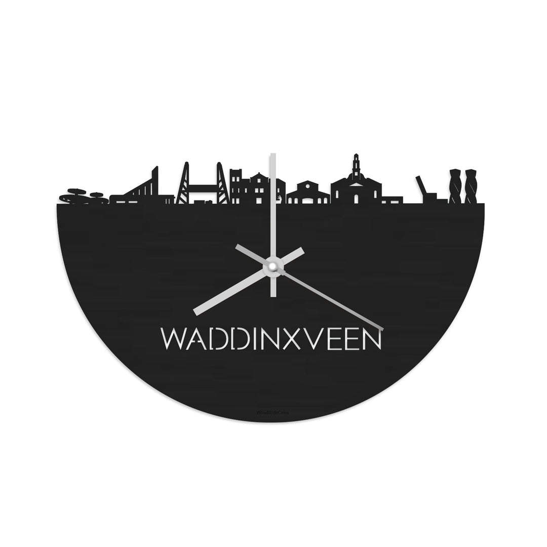 Skyline Klok Waddinxveen Black Zwart houten cadeau wanddecoratie relatiegeschenk van WoodWideCities