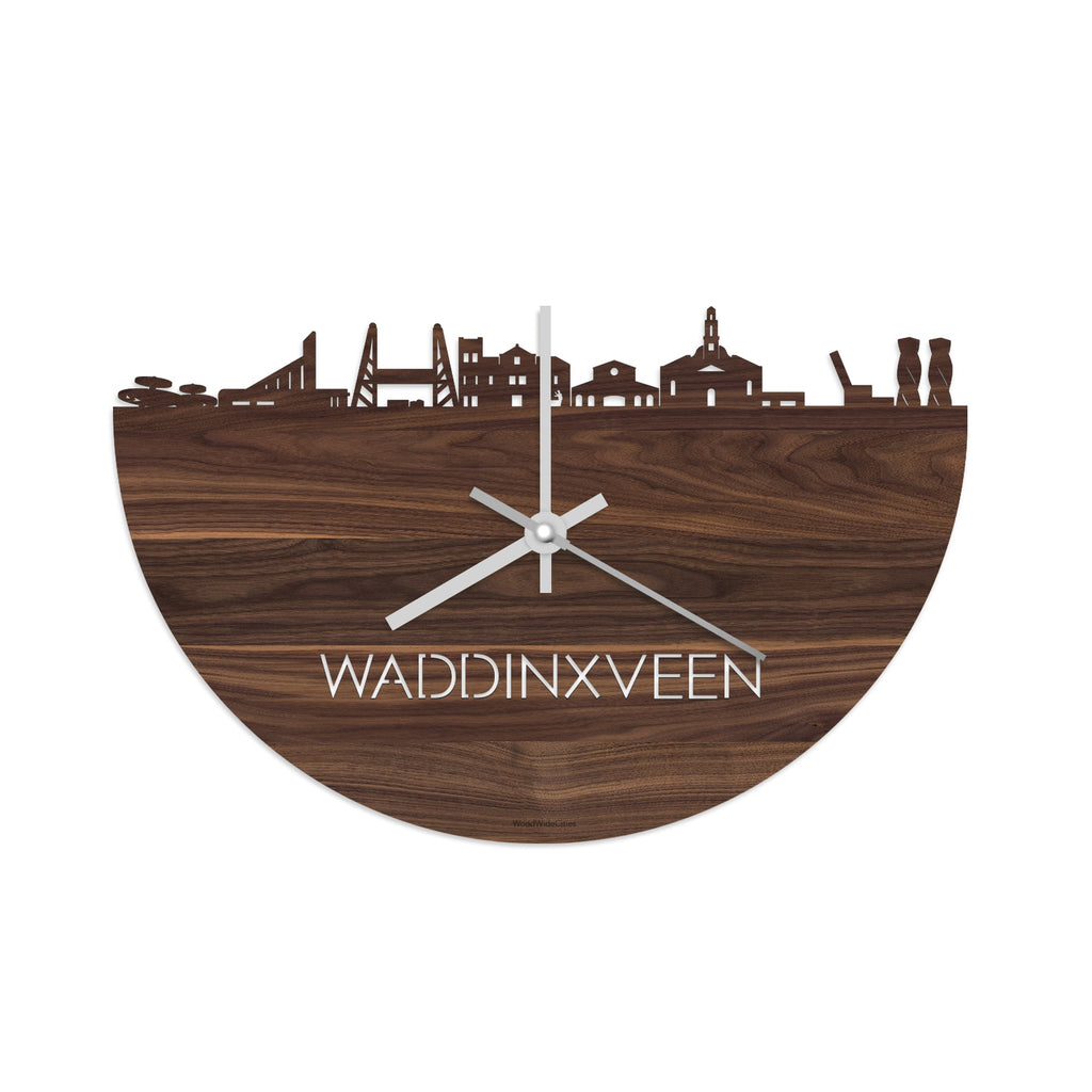 Skyline Klok Waddinxveen Noten houten cadeau wanddecoratie relatiegeschenk van WoodWideCities