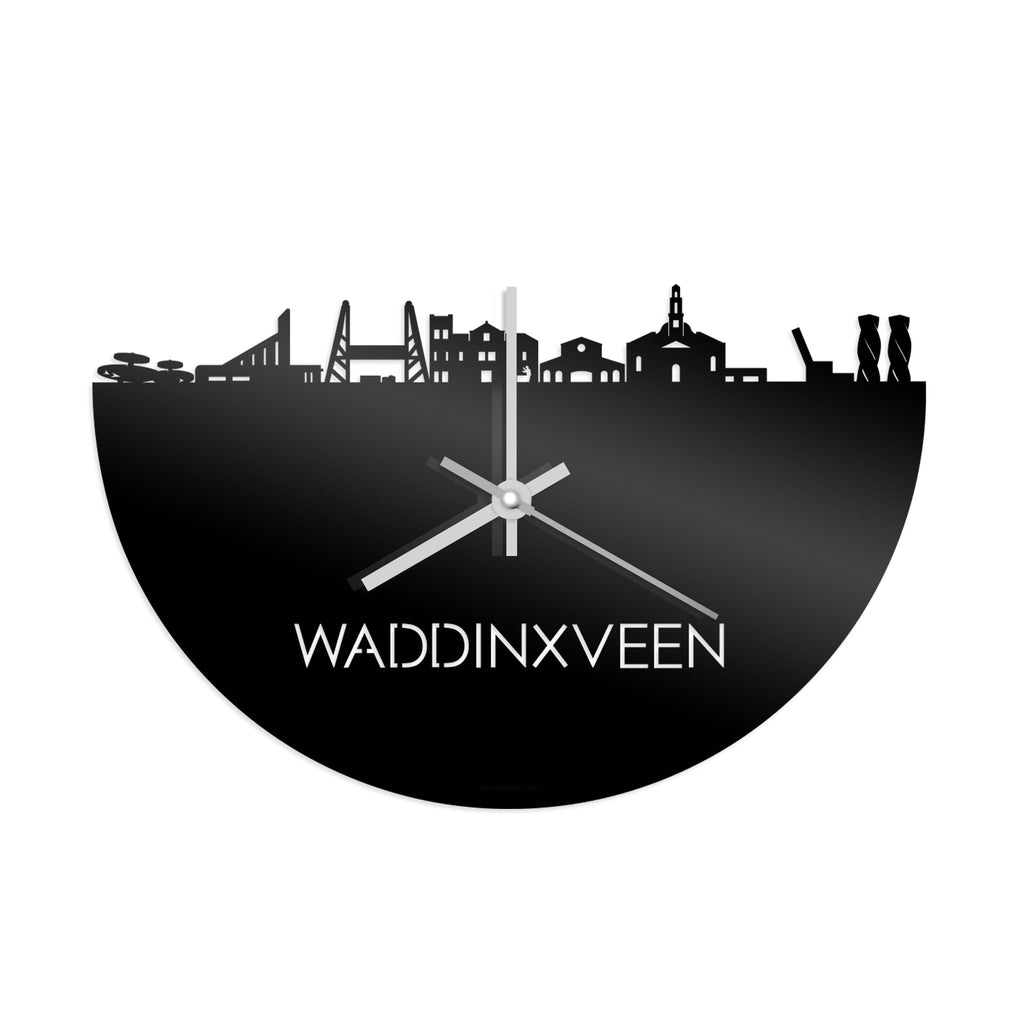 Skyline Klok Waddinxveen Zwart glanzend gerecycled kunststof cadeau wanddecoratie relatiegeschenk van WoodWideCities