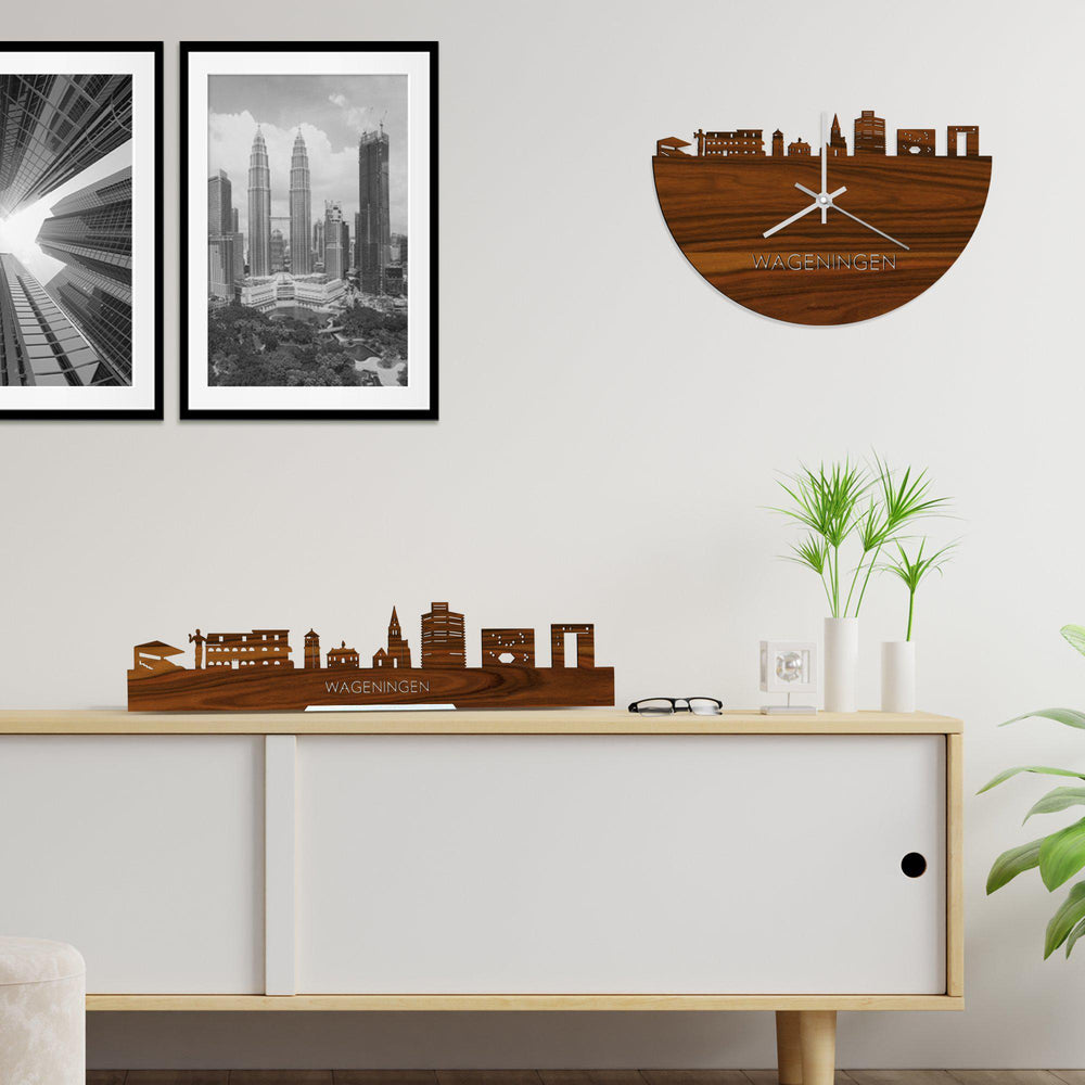 Skyline Klok Wageningen Palissander houten cadeau wanddecoratie relatiegeschenk van WoodWideCities