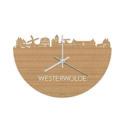 Skyline Klok Westerwolde Bamboe houten cadeau wanddecoratie relatiegeschenk van WoodWideCities
