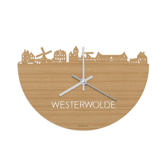 Skyline Klok Westerwolde Bamboe houten cadeau wanddecoratie relatiegeschenk van WoodWideCities