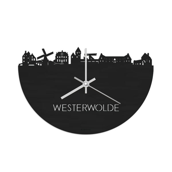 Skyline Klok Westerwolde Black Zwart houten cadeau wanddecoratie relatiegeschenk van WoodWideCities