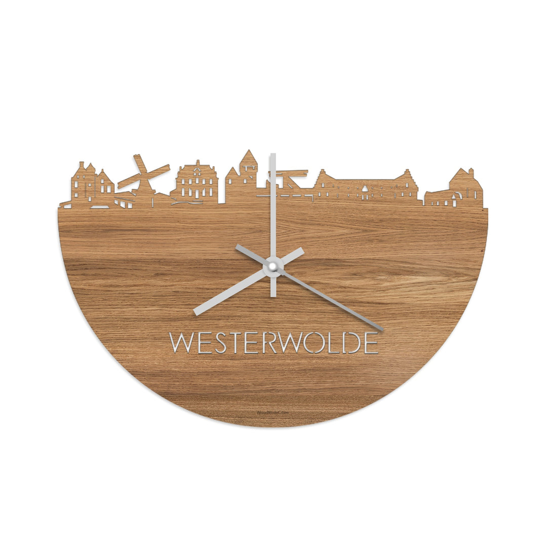 Skyline Klok Westerwolde Eiken houten cadeau wanddecoratie relatiegeschenk van WoodWideCities