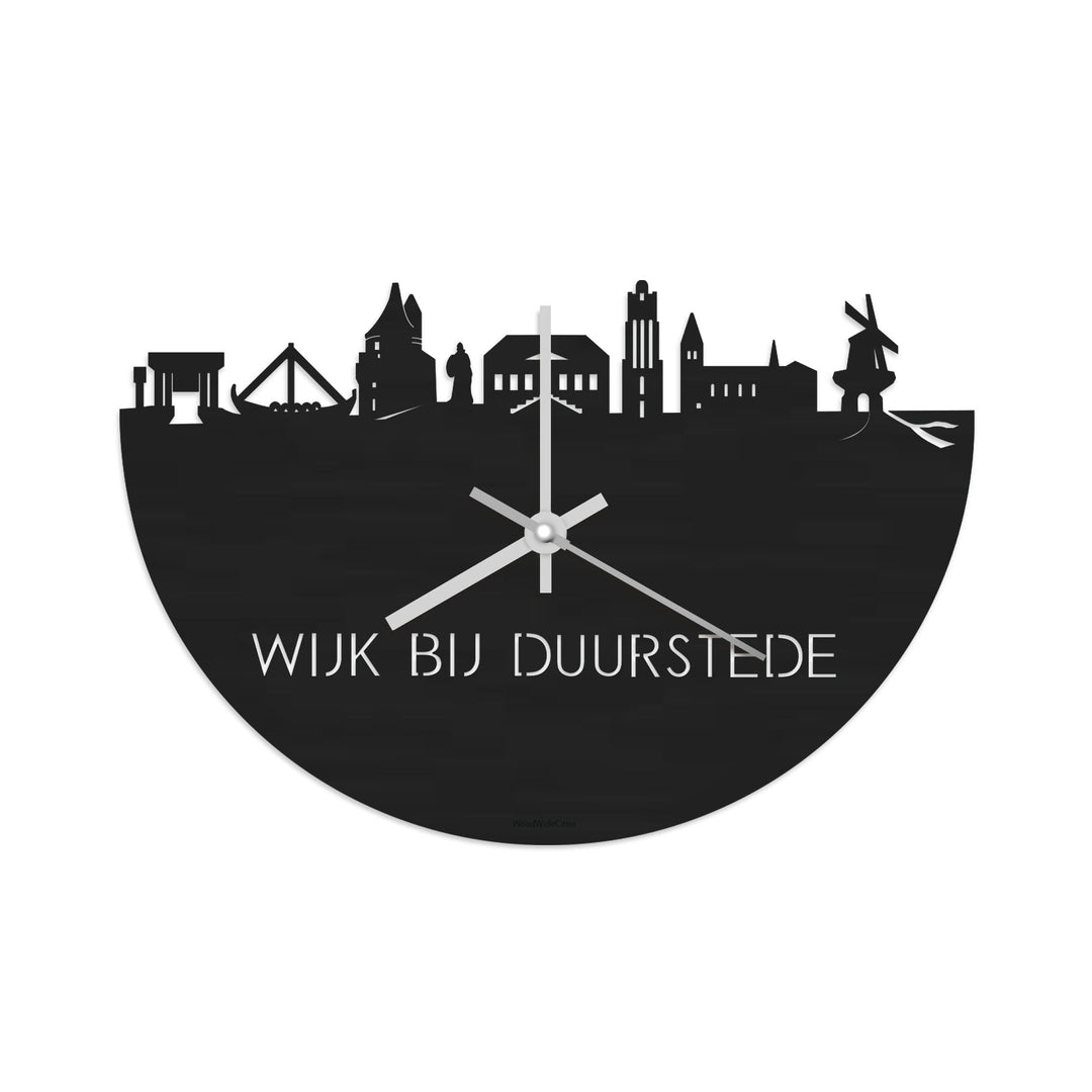 Skyline Klok Wijk bij Duurstede Black Zwart houten cadeau wanddecoratie relatiegeschenk van WoodWideCities
