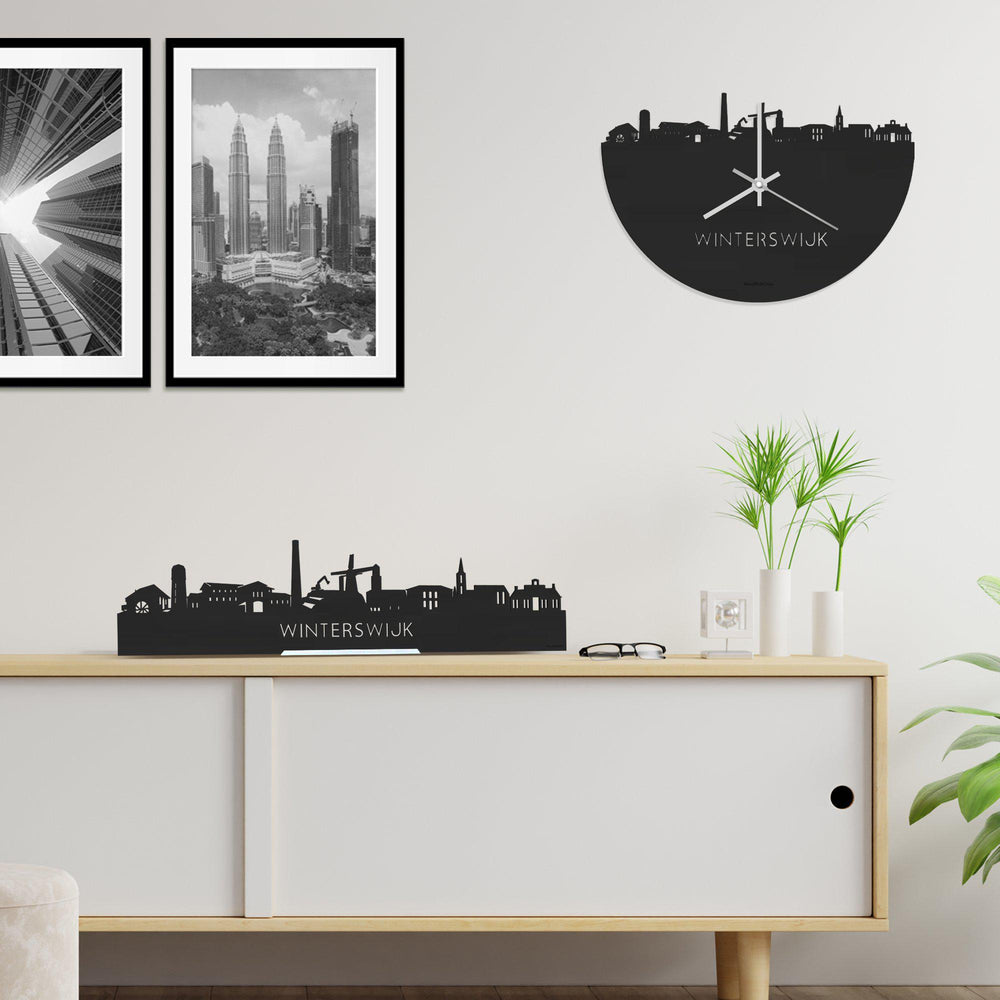 Skyline Klok Winterswijk Black houten cadeau wanddecoratie relatiegeschenk van WoodWideCities